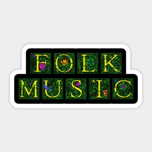 Folk Music in Yellow William Morris Letters Sticker